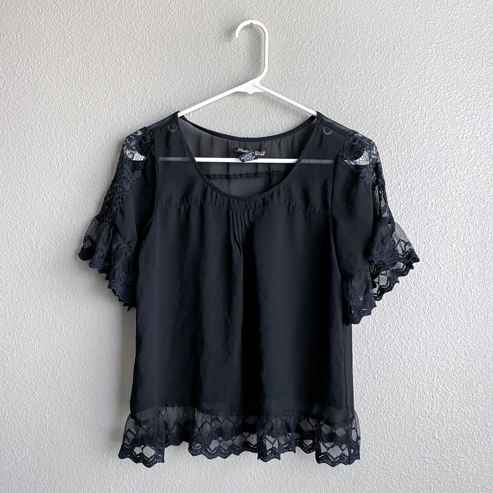 Lacy Gothic Sheer Chiffon Blouse in Black | Small
